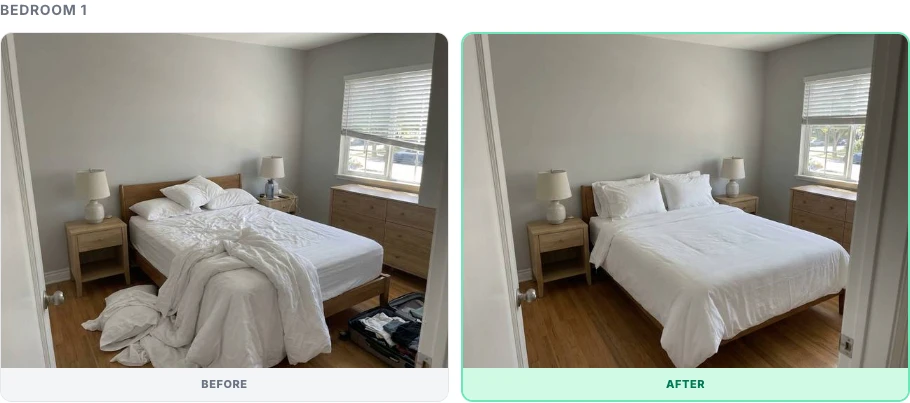 Sample report showing a bedroom before and after cleaning